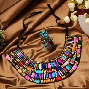 African Chunky Choker Necklace Set | Layered Bib Jewelry.